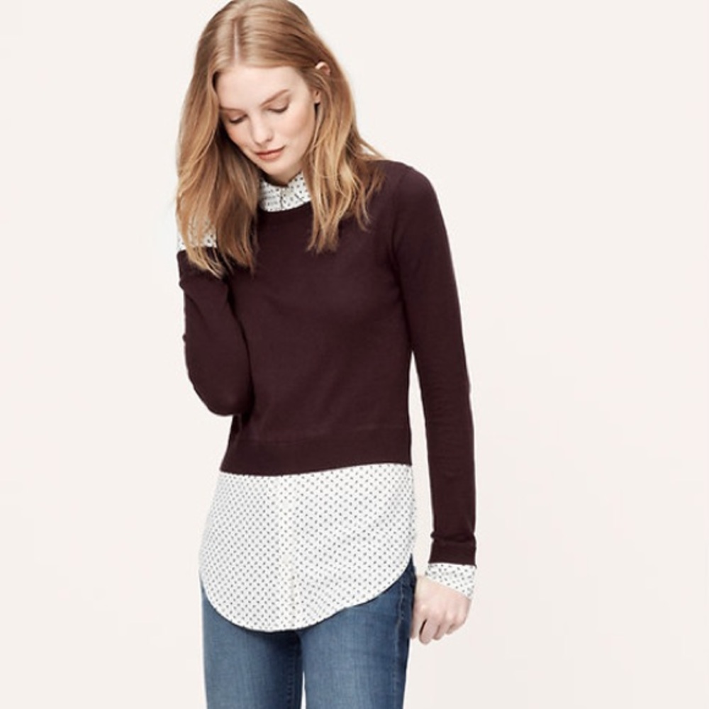 LOFT Feathered Two-In-One Layered Sweater